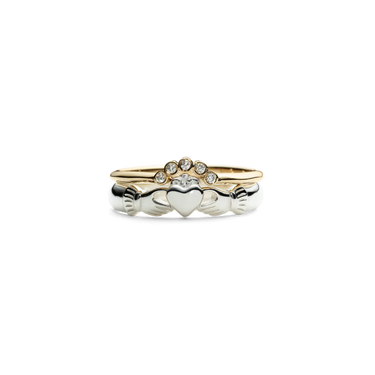 Silver Claddagh & Half moon diamond stack